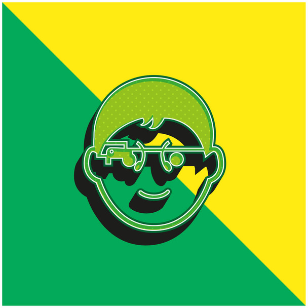 Menino com Google Óculos Verde e amarelo moderno logotipo vetor 3d ícone - Vetor, Imagem