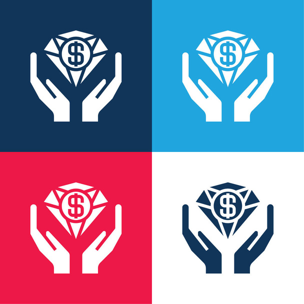 Ventajas azul y rojo conjunto de iconos mínimo de cuatro colores - Vector, imagen