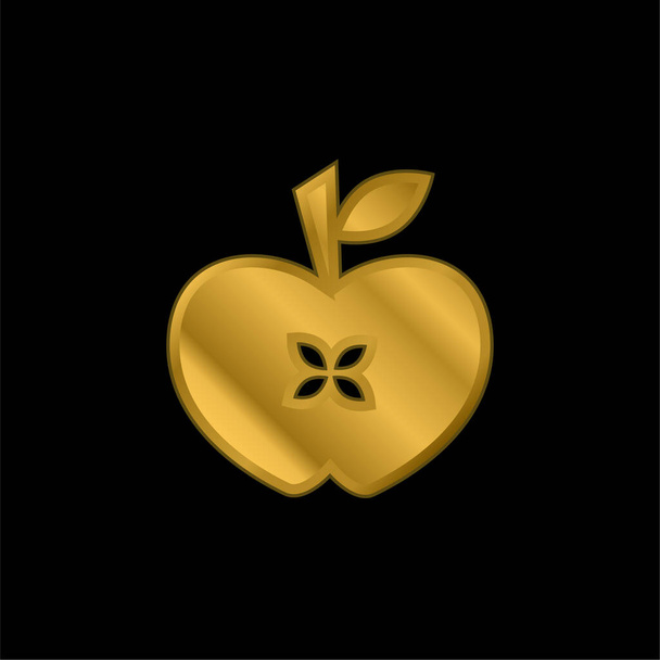 Apple Heart banhado a ouro ícone metálico ou vetor logotipo - Vetor, Imagem