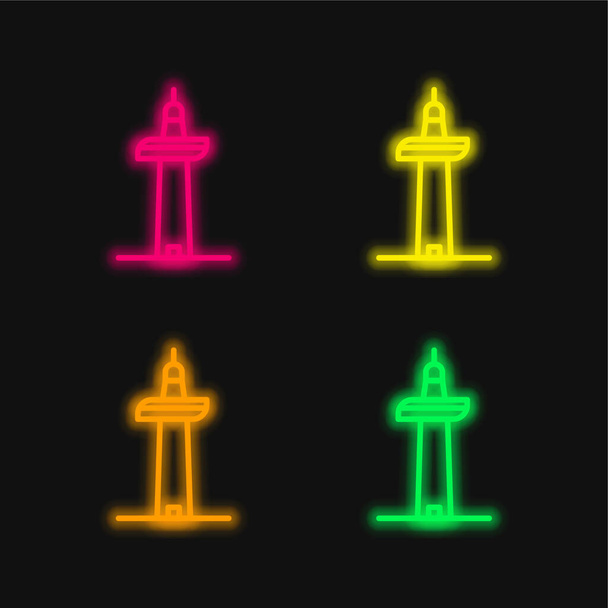 Auckland négy szín izzó neon vektor ikon - Vektor, kép