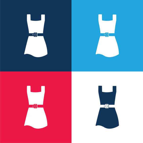 Black Female Dress blue and red four color minimal icon set - Vector, Image