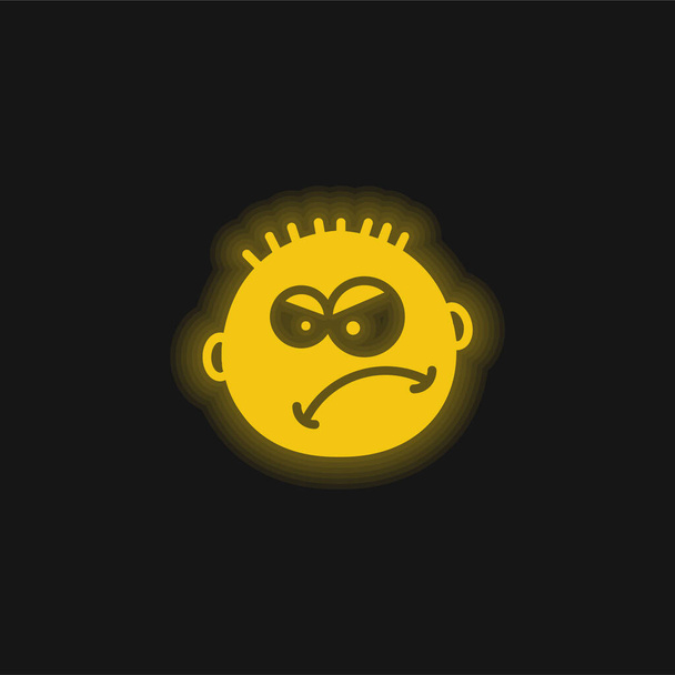 怒っている黄色の輝くネオンアイコン - ベクター画像