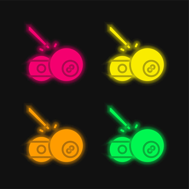 Ball Pool vier kleuren gloeiende neon vector pictogram - Vector, afbeelding