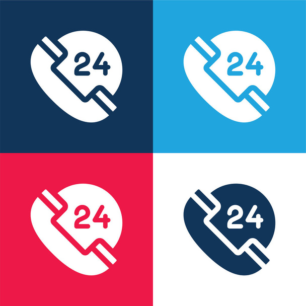 24 hodin modrá a červená čtyři barvy minimální sada ikon - Vektor, obrázek