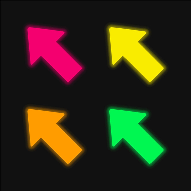Arrow Pointing To Top Left four color glowing neon vector icon - Vector, Image