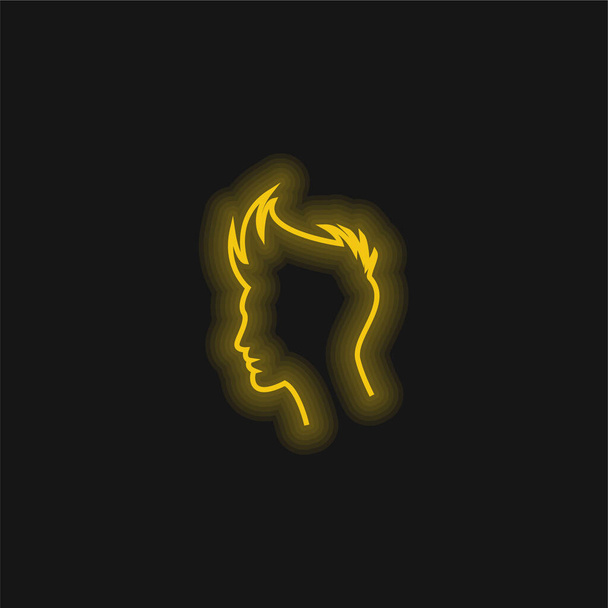 Boy Hair Outline yellow glowing neon icon - Vector, Image