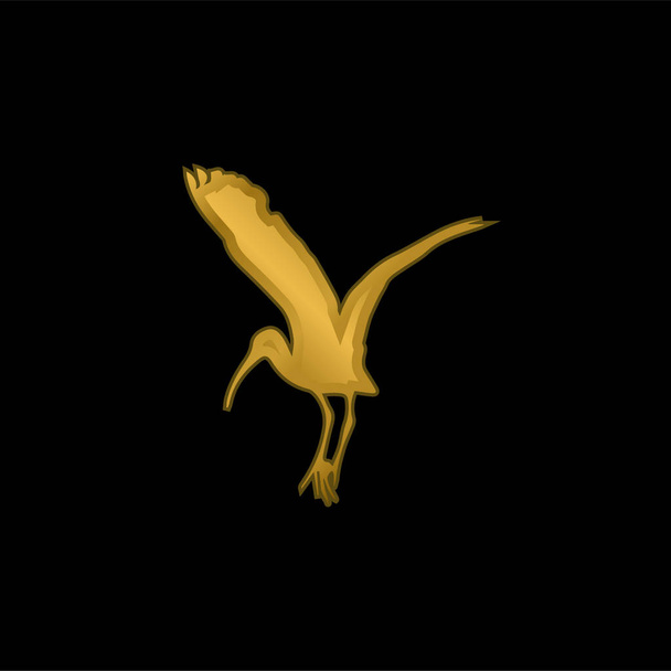鳥のコウノトリの形の金メッキ金属アイコンやロゴベクトル - ベクター画像