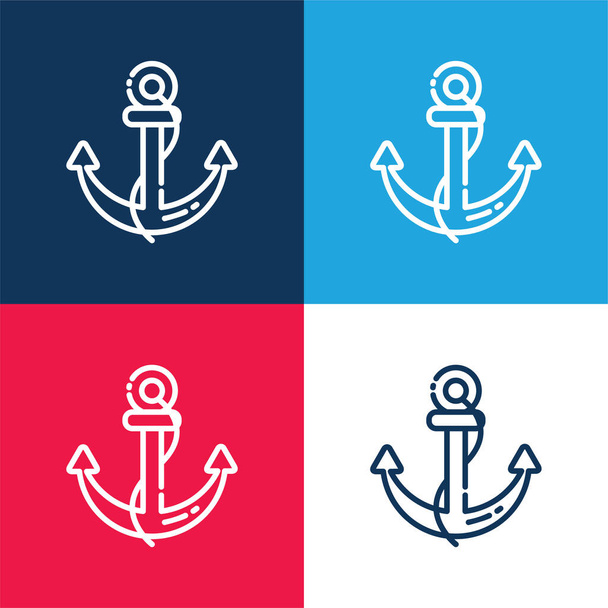 Kotwica niebieski i czerwony zestaw czterech kolorów minimalny zestaw ikon - Wektor, obraz