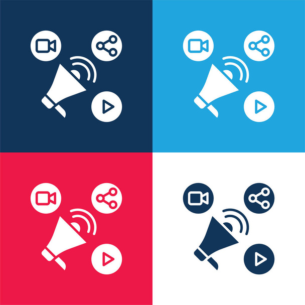 Ads blue and red four color minimal icon set - Vektor, obrázek