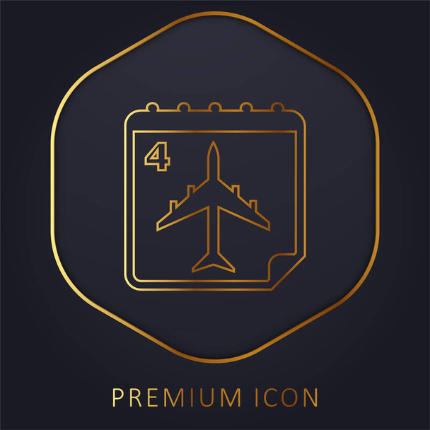 Dia de viagem do avião na página com o número 4 de um calendário linha de ouro logotipo premium ou ícone - Vetor, Imagem