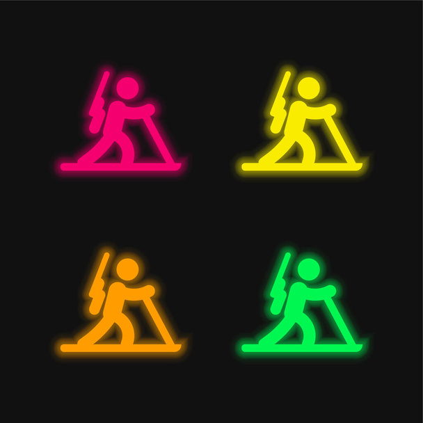 Biatlon dört renkli parlayan neon vektör simgesi - Vektör, Görsel