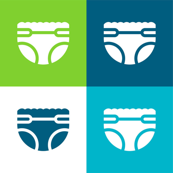 Baby Diaper Flat four color minimal icon set - Vector, Image