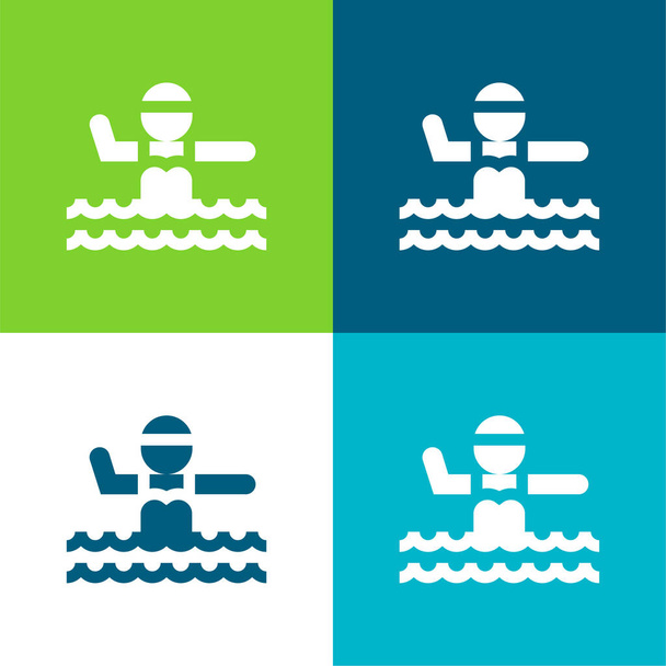 Aquagym Set icona minimale piatto a quattro colori - Vettoriali, immagini