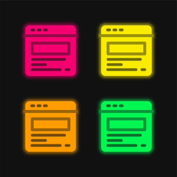 Blogging quatro cores brilhante ícone de vetor de néon - Vetor, Imagem
