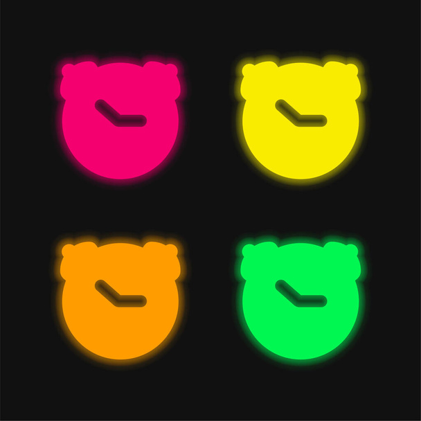 Reloj de alarma de cuatro colores brillante icono de vectores de neón - Vector, Imagen