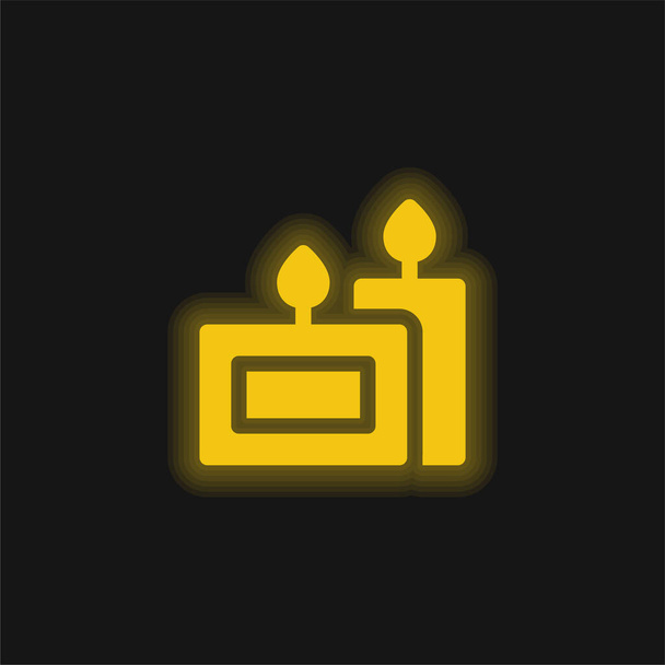 Vela aromática ícone de néon brilhante amarelo - Vetor, Imagem