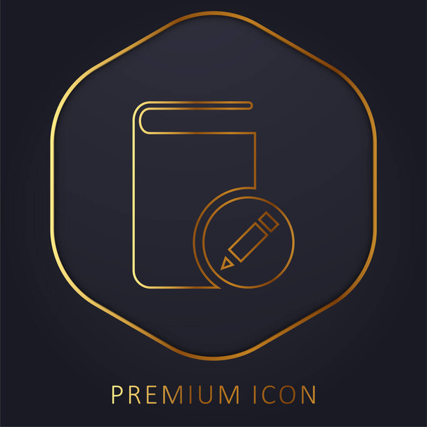 Livre avec un signe de crayon ligne d'or logo premium ou icône - Vecteur, image