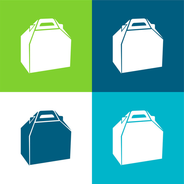 食品パッケージのボックスフラット4色の最小アイコンセット - ベクター画像