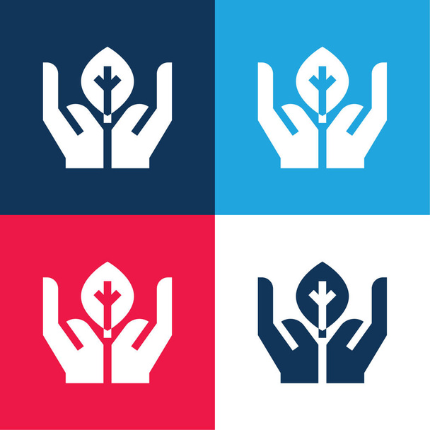 Biologia azul e vermelho quatro cores conjunto de ícones mínimos - Vetor, Imagem