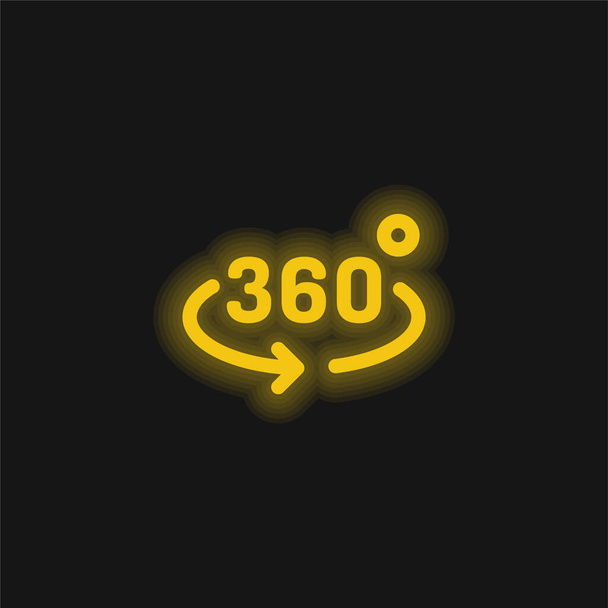 360 Degrees yellow glowing neon icon - Vector, Image