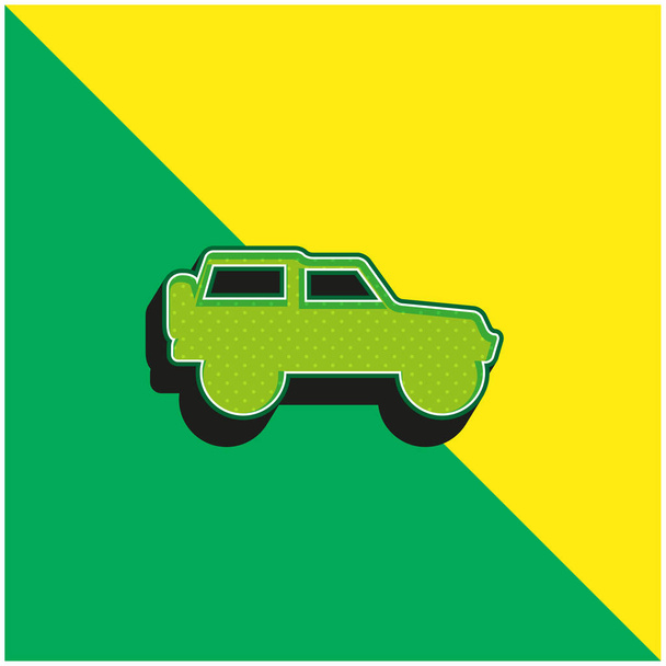 4x4 Adventure Sportive Transport Side View Zielone i żółte nowoczesne logo wektora 3D - Wektor, obraz