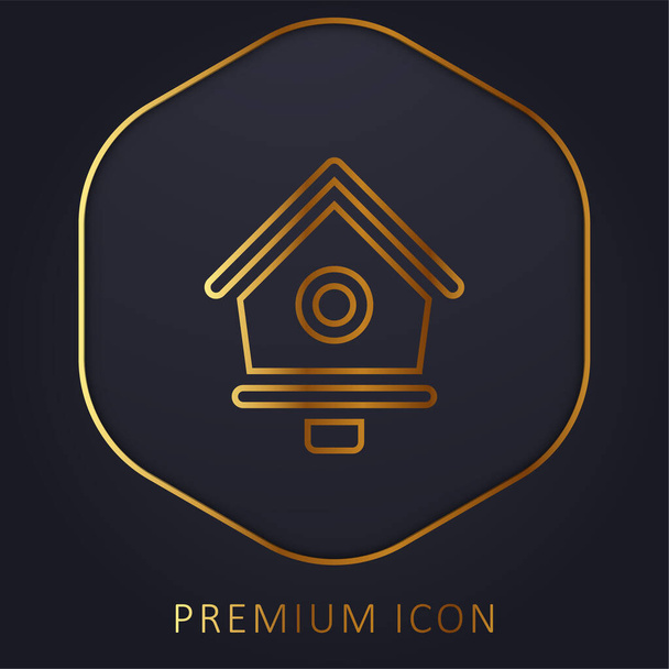 Bird House linha dourada logotipo premium ou ícone - Vetor, Imagem