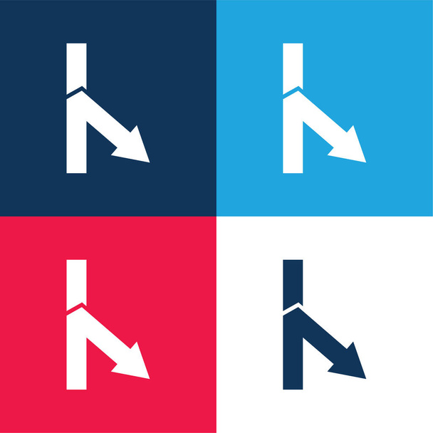 Bifurcation Down Right Arrow Angle blue and red four color minimal icon set - Vector, Image