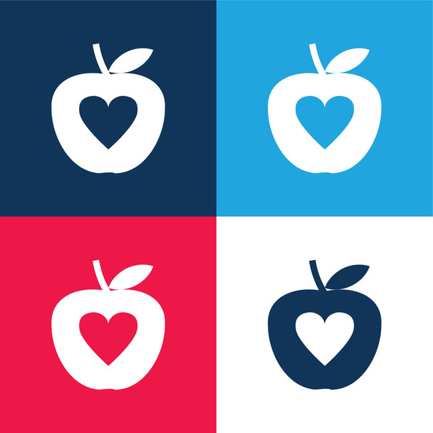 Conjunto de iconos mínimo de cuatro colores azul manzana y rojo - Vector, Imagen