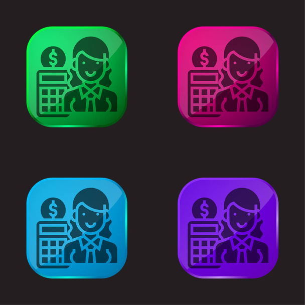 Accountant čtyři barvy skleněné tlačítko ikona - Vektor, obrázek