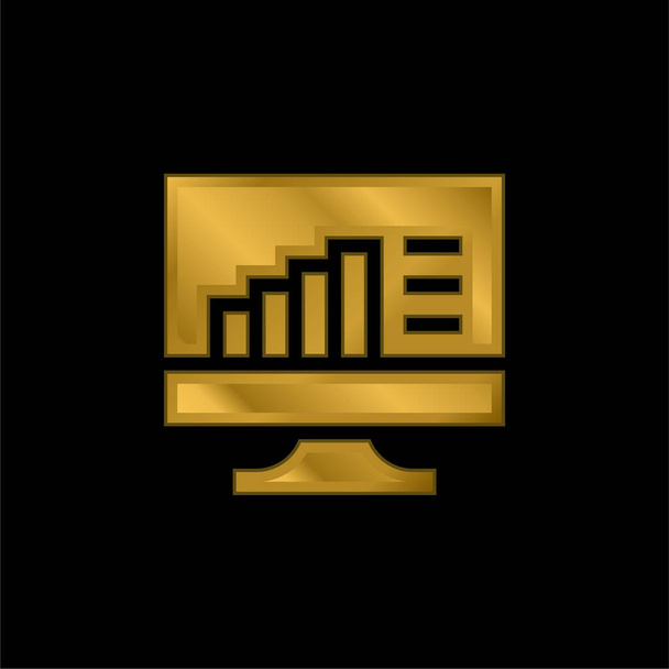 Gráfico de barras chapado en oro icono metálico o logotipo vector - Vector, Imagen