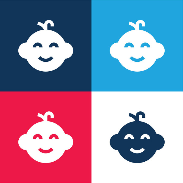 Baby blue and red four color minimal icon set - Vector, Image