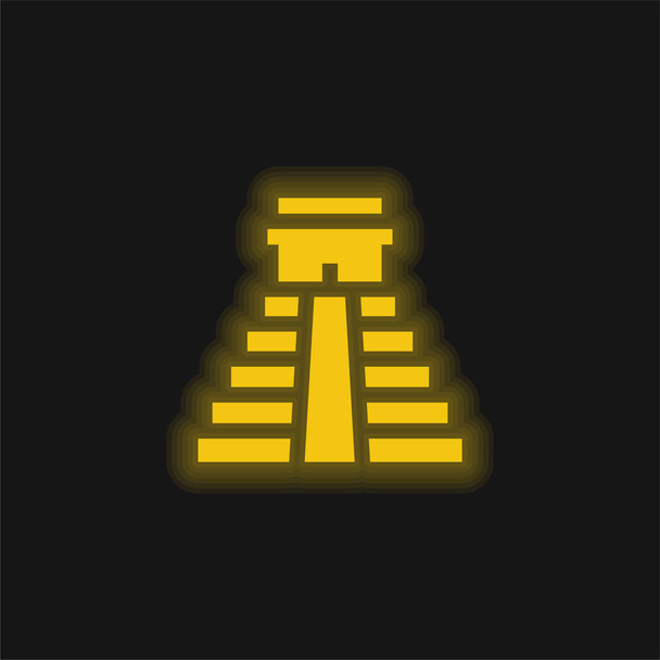 Aztec Pyramid yellow glowing neon icon - Vector, Image
