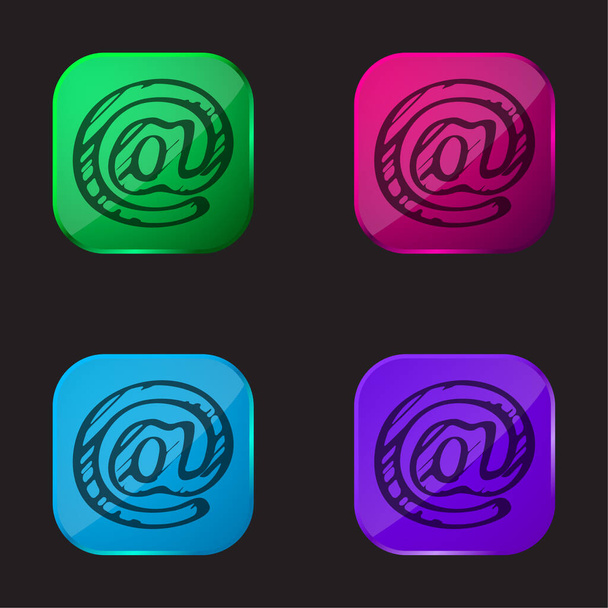Arroba Bosqueado Símbolo Social Esquema icono de botón de cristal de cuatro colores - Vector, Imagen