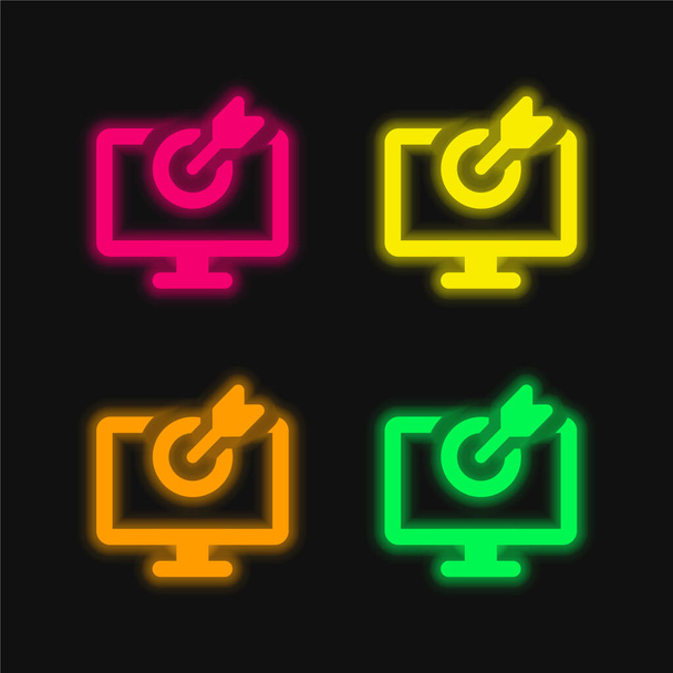 Bow four color glowing neon vector icon - Vector, Image