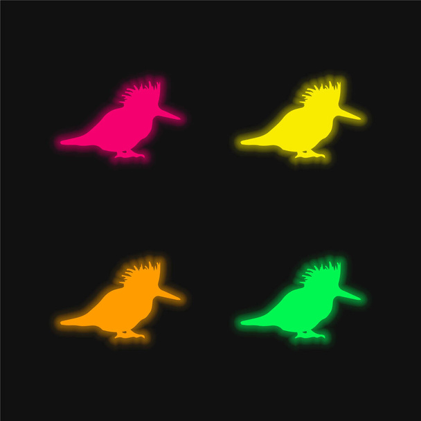 Bird Silhouette four color glowing neon vector icon - Vector, Image