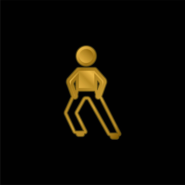 Chłopiec rozciągający nogi złocone metaliczna ikona lub wektor logo - Wektor, obraz