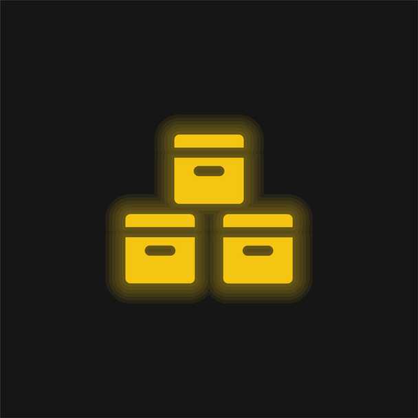 Laatikot keltainen hehkuva neon kuvake - Vektori, kuva