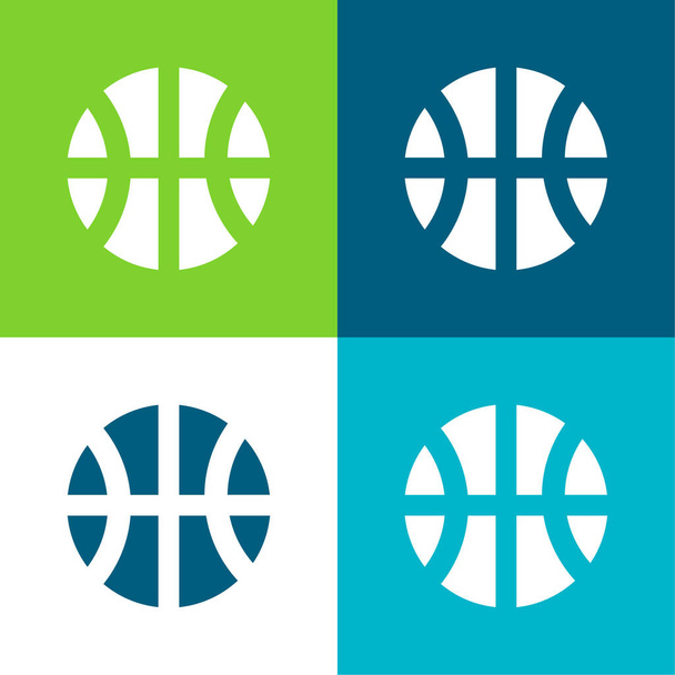 Koszykówka piłka płaski cztery kolory minimalny zestaw ikon - Wektor, obraz