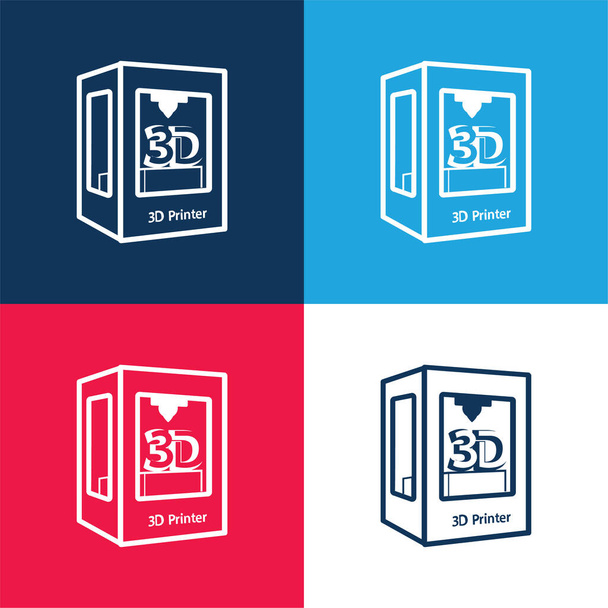 3d Symbol drukarki niebieski i czerwony zestaw czterech kolorów minimalny zestaw ikon - Wektor, obraz