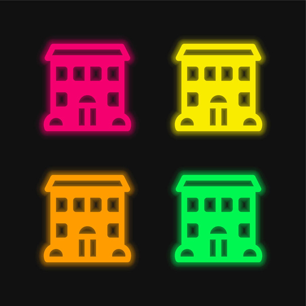 Apartamento de cuatro colores brillante icono del vector de neón - Vector, imagen