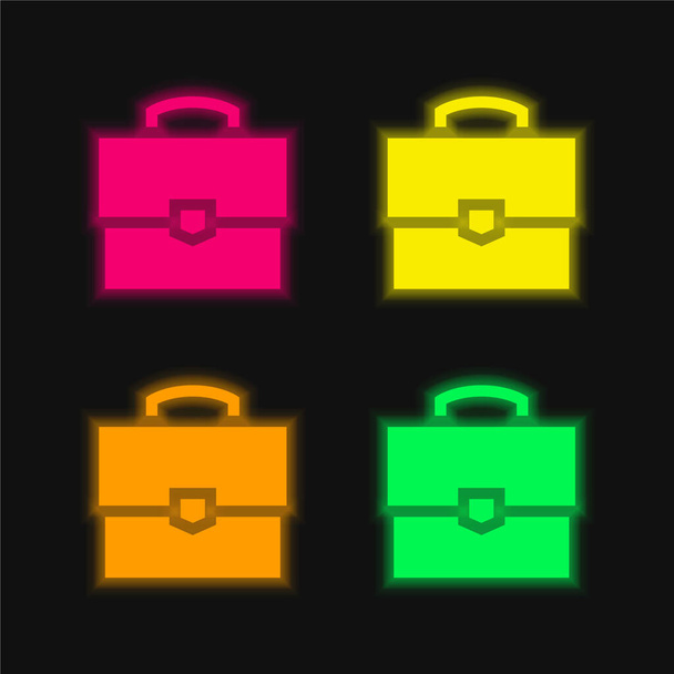 Briefcase four color glowing neon vector icon - Vector, Image