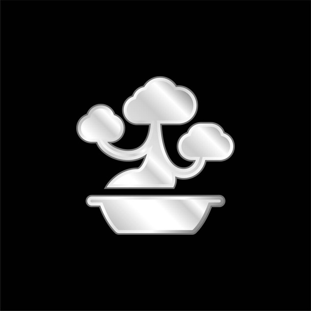 Bonsai ezüst lemezelt fém ikon - Vektor, kép