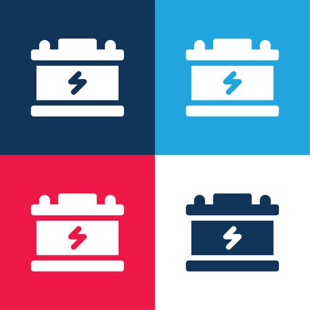 Batterie blau und rot vier Farben minimales Symbol-Set - Vektor, Bild