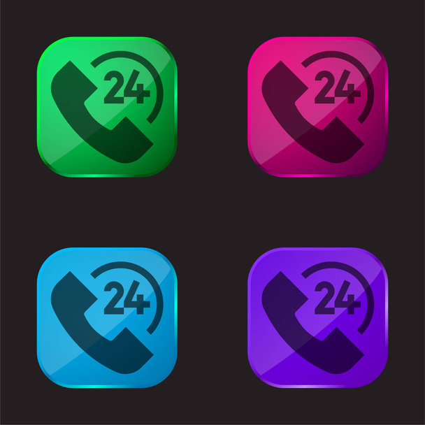 24 Horas icono de botón de cristal de cuatro colores - Vector, imagen