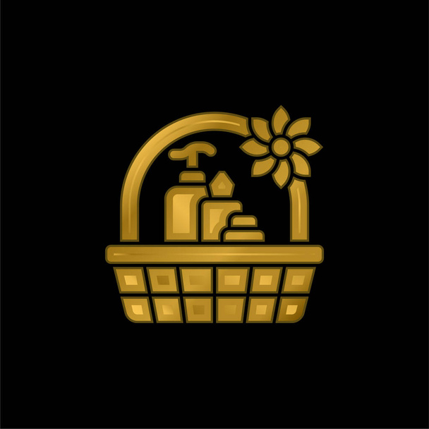 Cesta banhado a ouro ícone metálico ou vetor logotipo - Vetor, Imagem
