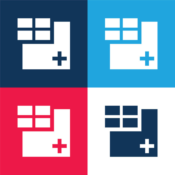 Ajouter la grille de fenêtre Symbole bleu et rouge quatre couleurs minimum jeu d'icônes - Vecteur, image