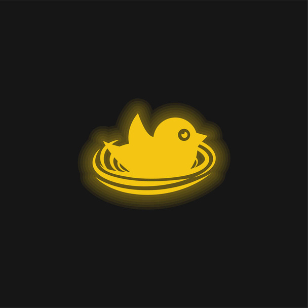 Oiseau dans le nid jaune néon brillant icône - Vecteur, image