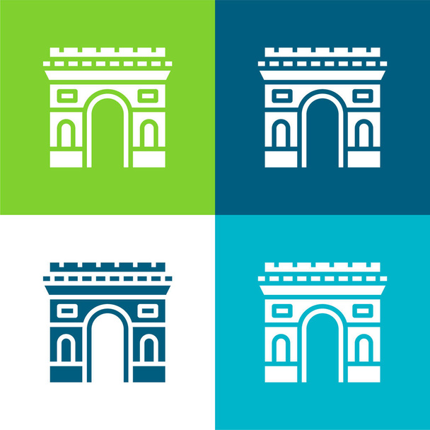 Arc De Triomphe Flat vier kleuren minimale pictogram set - Vector, afbeelding