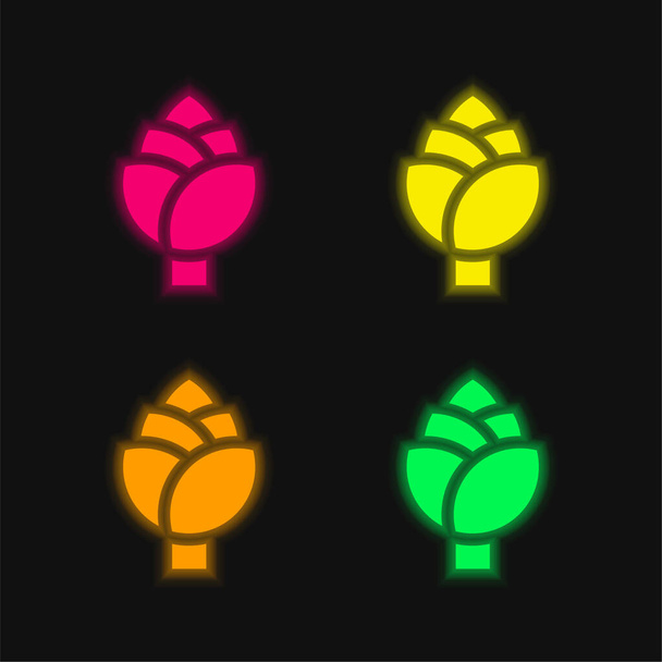 Artichaut quatre couleur brillant icône vectorielle néon - Vecteur, image