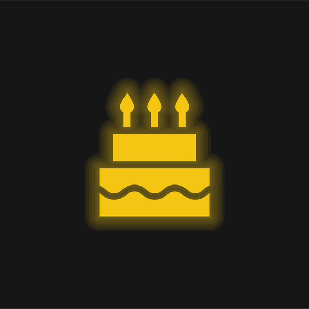 Tarta de cumpleaños amarillo brillante icono de neón - Vector, imagen